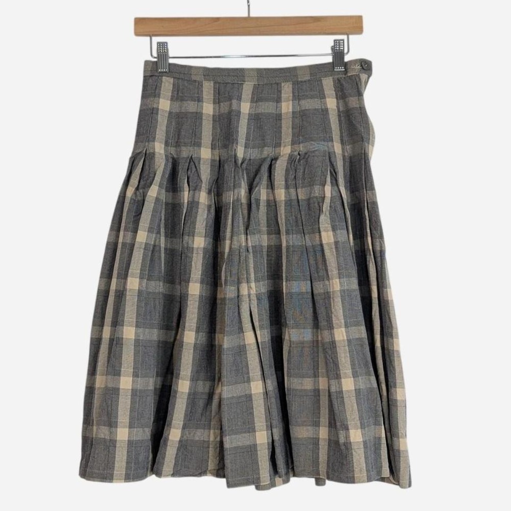 Vtg Pendleton Classic 100% Rayon Grey Plaid Gathered Mini Skirt Size 10